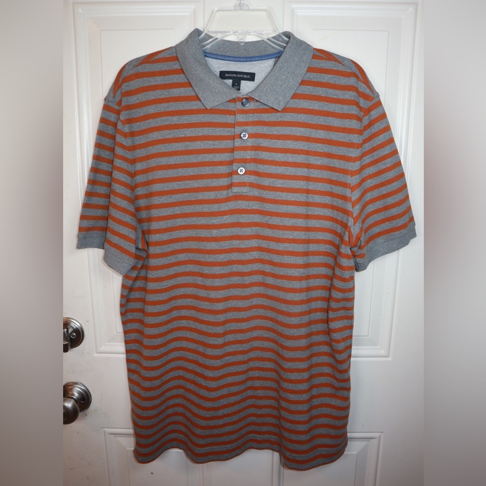 Banana Republic Orange Stripe Polo Shirt SIZE LARGE